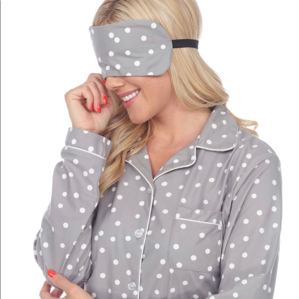 White Mark 3pc Gray/White Polka Dot PJs LG EyeMask
